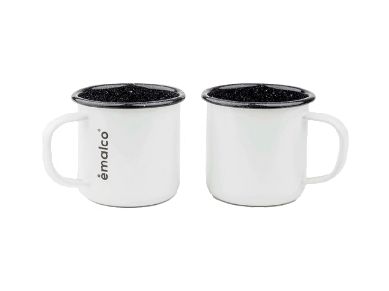 Set of 2 enamel mugs - white-black(02)