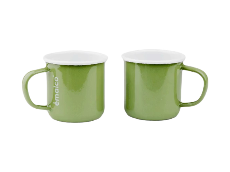 Set of 2 enamel mugs - green-white(09)