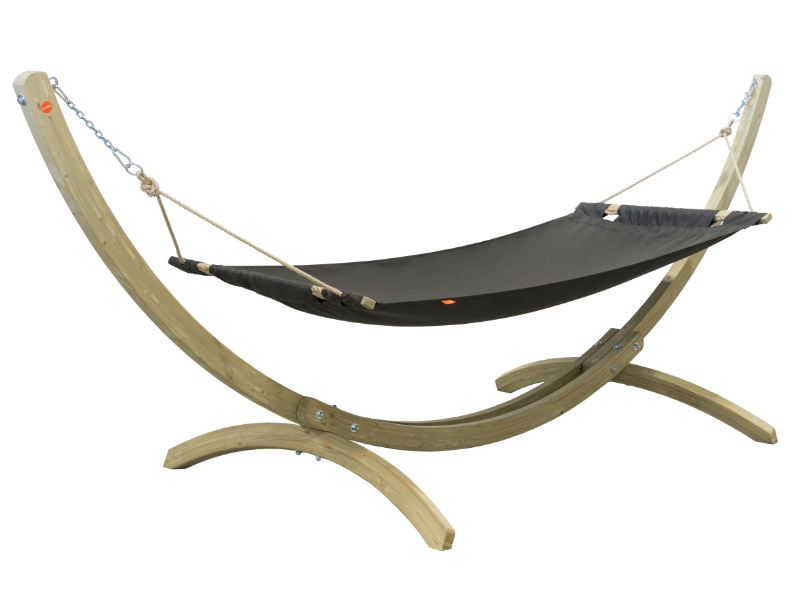 Set: a single hammock with a spreader bar and a wooden frame - graphite(03)