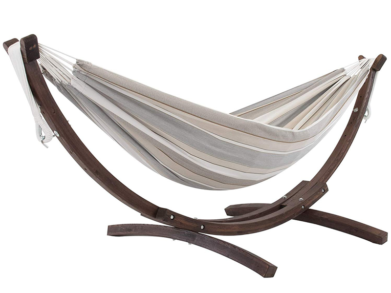 Double Hammock Sunbrella + dřevěný stojan - béžově šedá(DO)