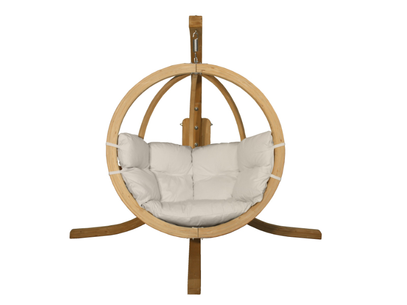 Set: a single hanging armchair with a wooden frame - cream(03)