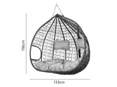 Fotel wiszący podwójny bujany kosz huśtawka kokon gniazdo szary mocowanie, fotel_SW002_kokon_grey+poduszki+Z02